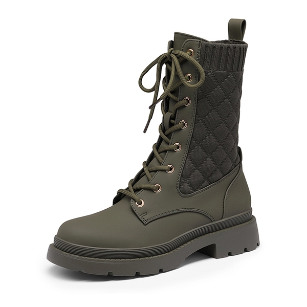 Knitted Leather Combat Ankle Boots